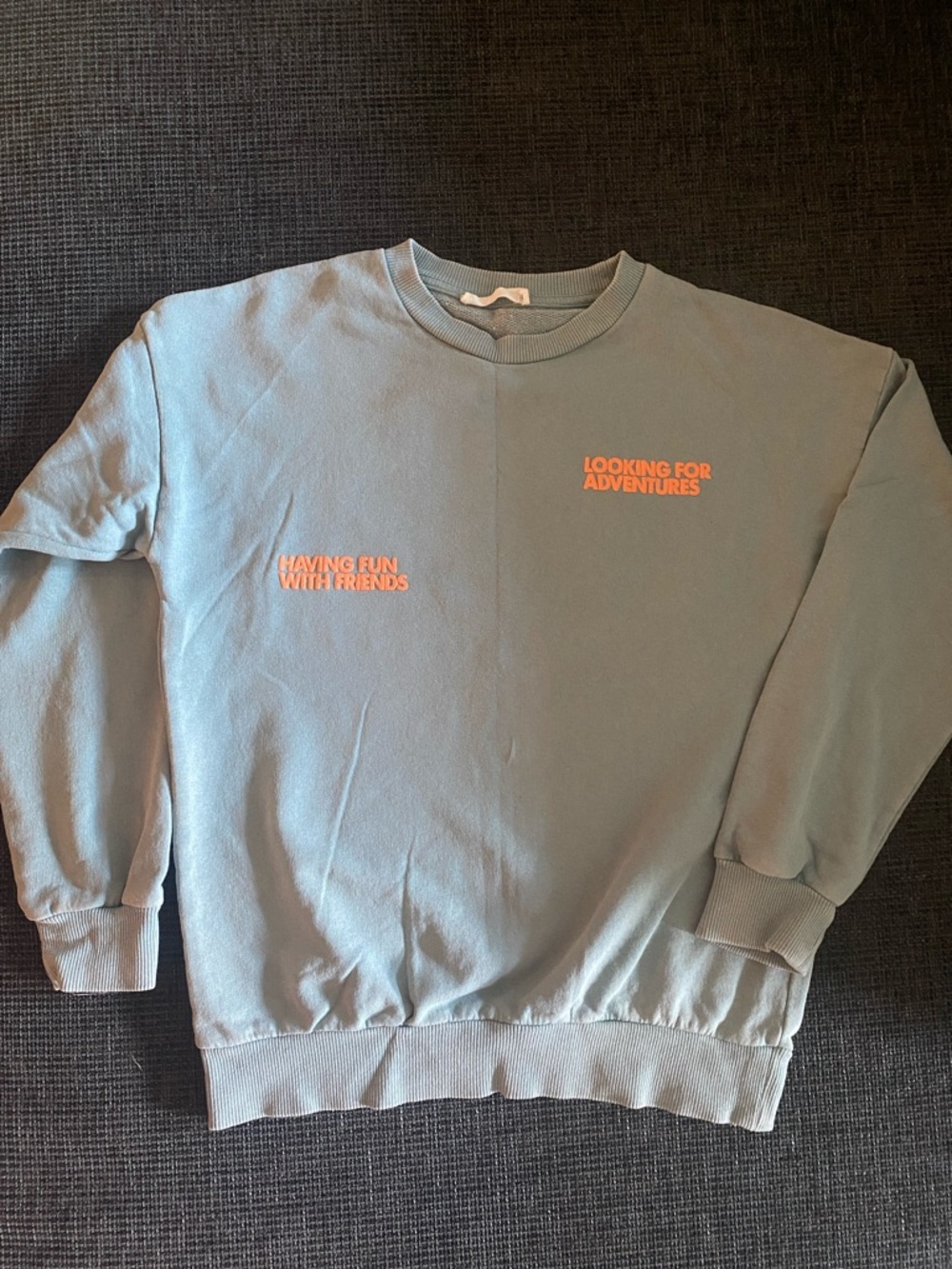 Reserved Boys Crewneck Sweatshirt in Dusty Blue with Orange Text